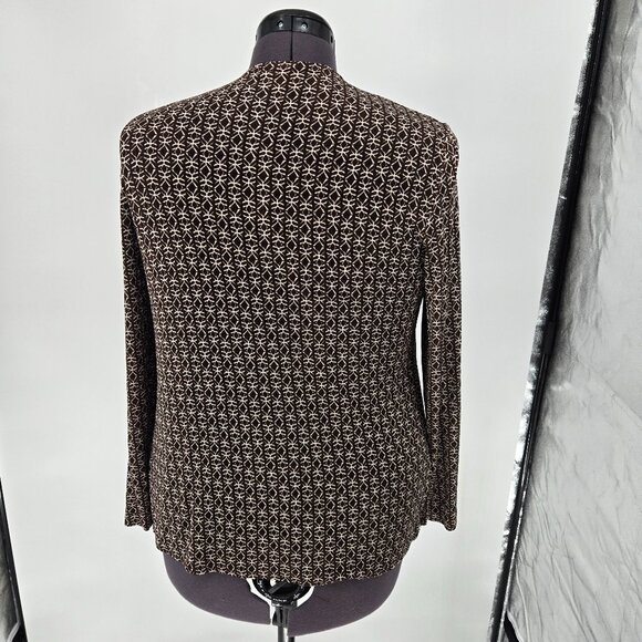 6325-13 Chico’s Travelers Cardigan sweater Brown & cream geometric Size 1 12 L - Picture 2 of 4